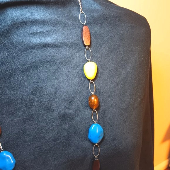 Costume Jewelry Beaded 36" Necklace  Turquoise Lime Green Brown Silver - Picture 5 of 8